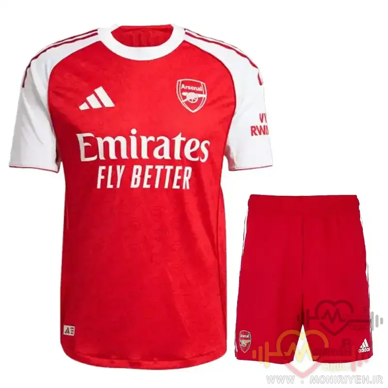 کیت خانگی آرسنال 2025 – پیراهن و شورت قرمز
